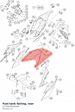 Diagram preview: Fuel tank fairing, rear (61708049000EBB)