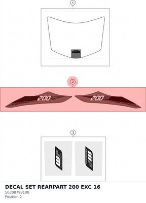 Diagram preview: DECAL SET REARPART 200 EXC  16 (50308798100)