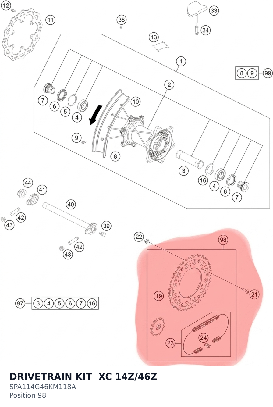 Diagram preview: DRIVETRAIN KIT  XC 14Z/46Z (SPA114G46KM118A)
