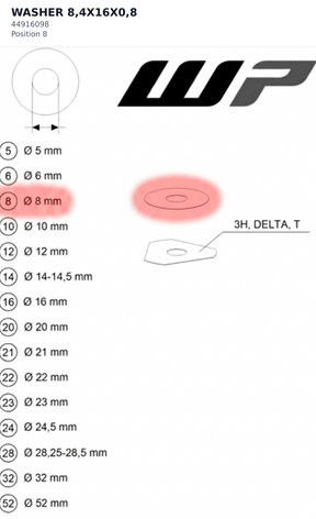 Diagram preview: WASHER 8,4X16X0,8 (44916098)