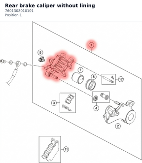 Diagram preview: Rear brake caliper without lining (7601308010101)