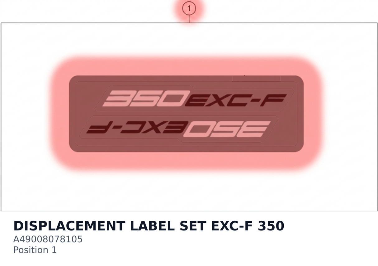 Diagram preview: DISPLACEMENT LABEL SET EXC-F 350 (A49008078105)