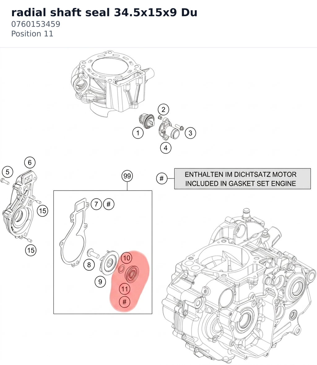 Diagram preview: radial shaft seal 34.5x15x9 Du (0760153459)