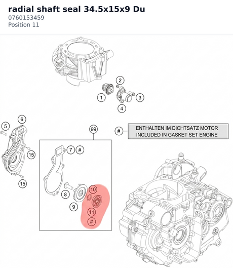 Diagram preview: radial shaft seal 34.5x15x9 Du (0760153459)