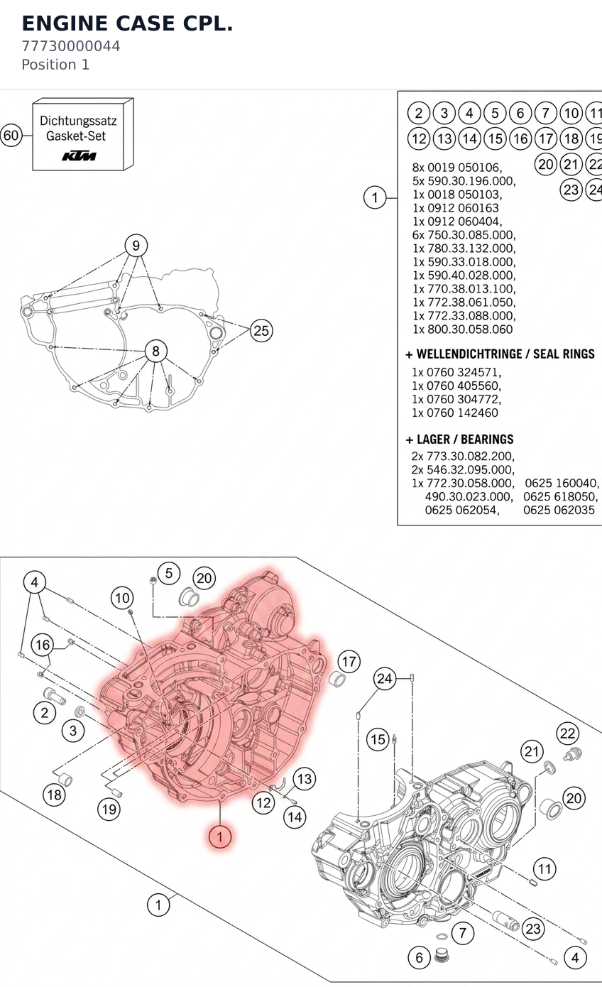 Diagram preview: ENGINE CASE CPL. (77730000044)