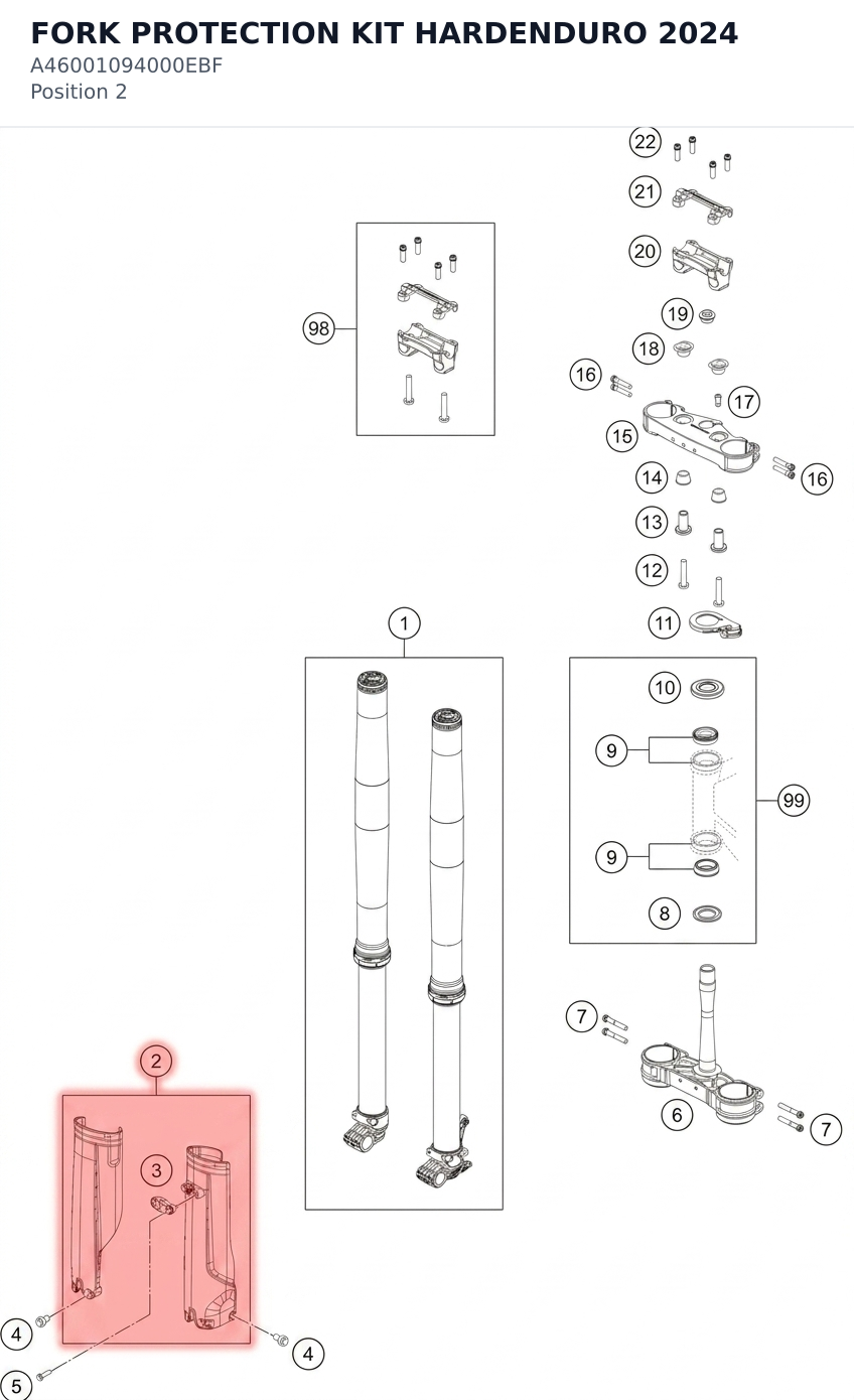 Diagram preview: FORK PROTECTION KIT HARDENDURO 2024 (A46001094000EBF)