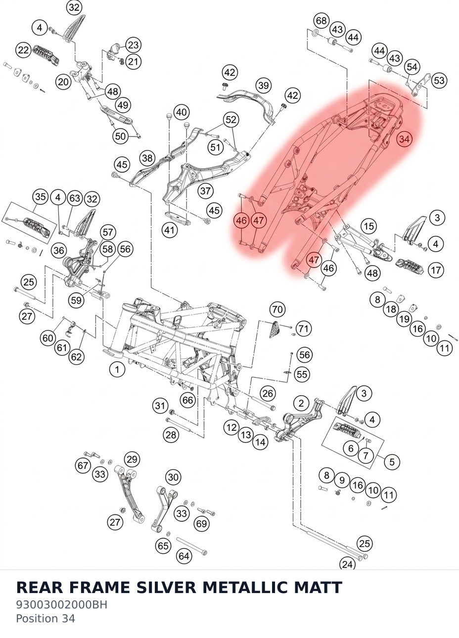 Diagram preview: REAR FRAME SILVER METALLIC MATT (93003002000BH)