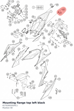 Diagram preview: Mounting flange top left black (61703002054C1)