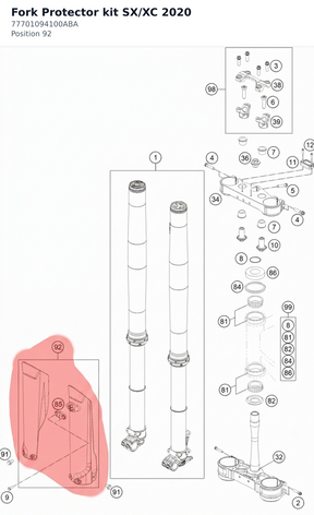 Diagram preview: Fork Protector kit SX/XC 2020 (77701094100ABA)