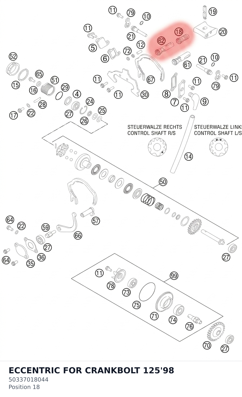 Diagram preview: ECCENTRIC FOR CRANKBOLT 125'98 (50337018044)
