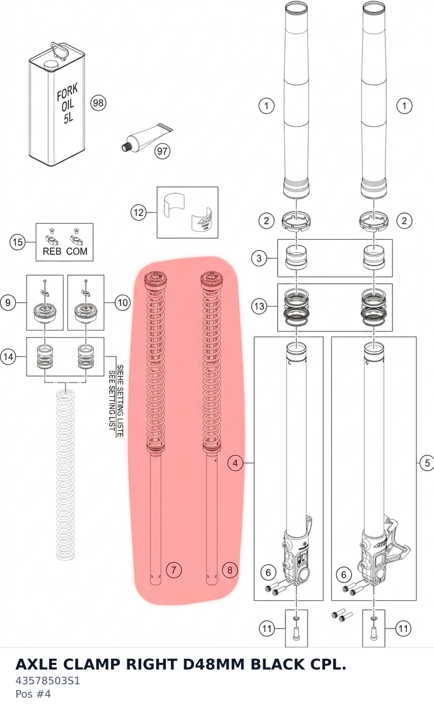 Diagram preview: AXLE CLAMP RIGHT D48MM BLACK CPL. (43578503S1)
