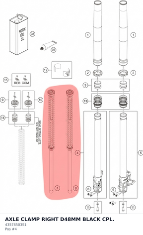 Diagram preview: AXLE CLAMP RIGHT D48MM BLACK CPL. (43578503S1)