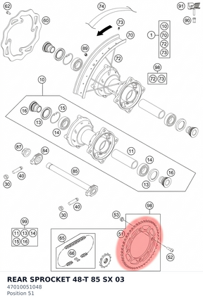 Diagram preview: REAR SPROCKET 48-T  85 SX   03 (47010051048)
