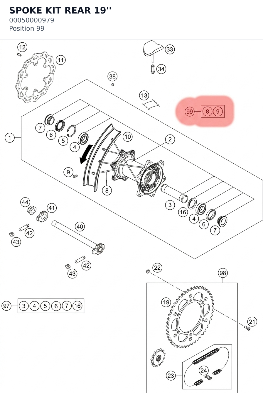 Diagram preview: SPOKE KIT REAR 19'' (00050000979)