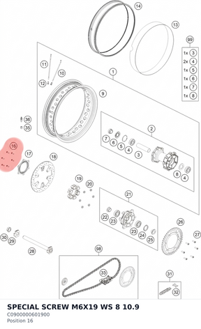 Diagram preview: SPECIAL SCREW M6X19 WS 8  10.9 (C0900000601900)