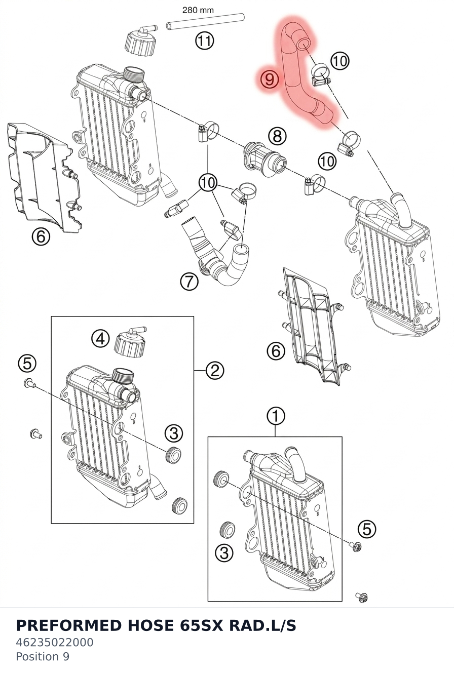 Diagram preview: PREFORMED HOSE 65SX RAD.L/S (46235022000)