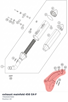 Diagram preview: exhaust mainfold 450 SX-F (79505007000)