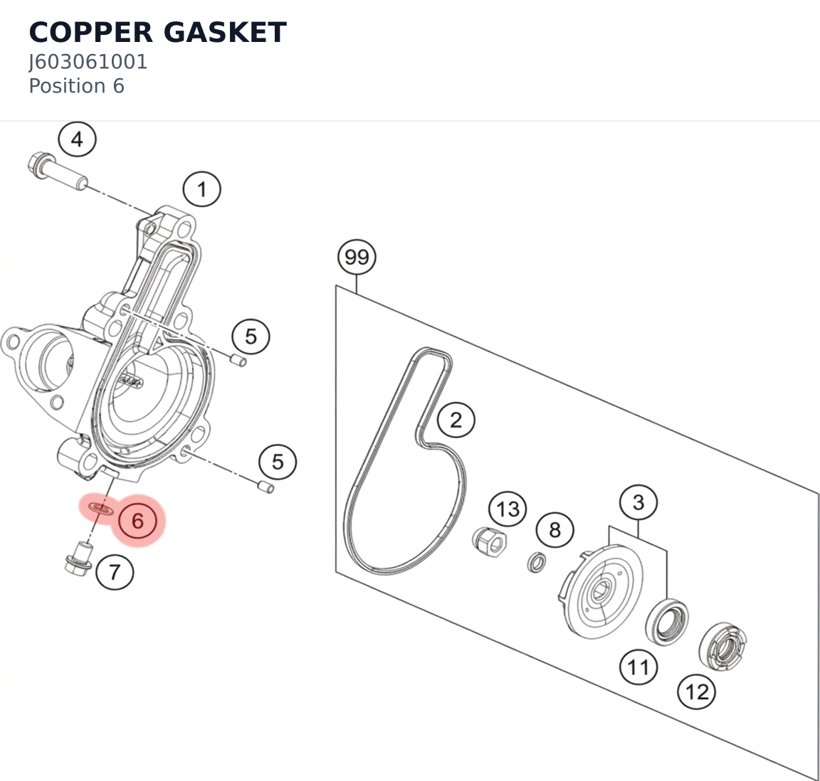 Diagram preview: COPPER GASKET (J603061001)