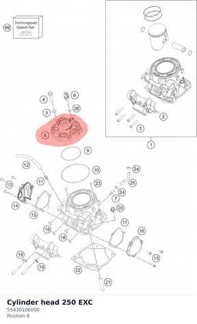 Diagram preview: Cylinder head 250 EXC (55430106000)