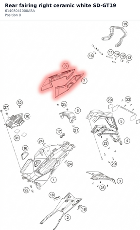 Diagram preview: Rear fairing right ceramic white SD-GT19 (61408041000ABA)
