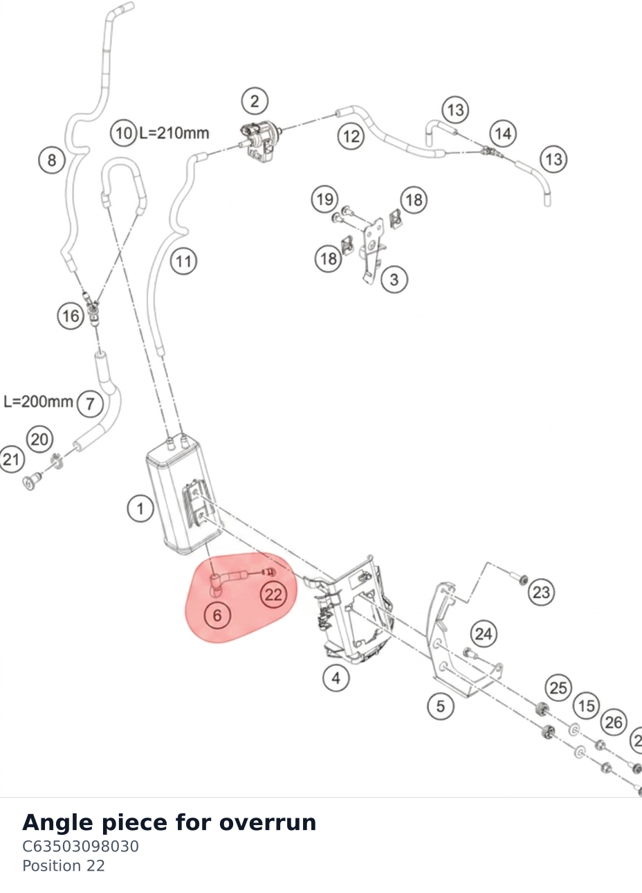 Diagram preview: Angle piece for overrun (C63503098030)