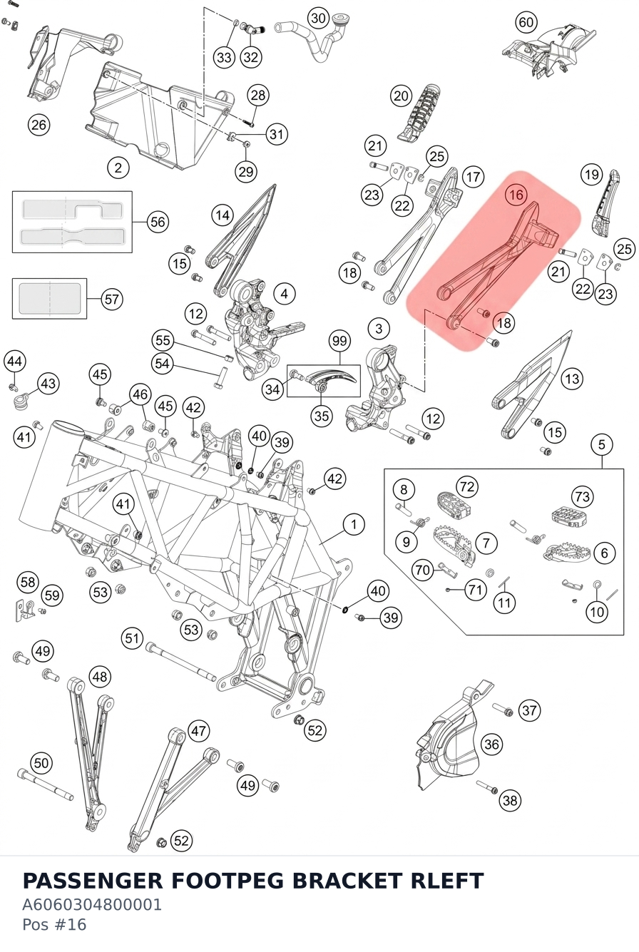 Diagram preview: PASSENGER FOOTPEG BRACKET RLEFT (A6060304800001)