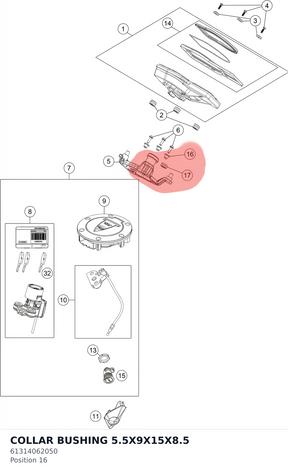 Diagram preview: COLLAR BUSHING 5.5X9X15X8.5 (61314062050)