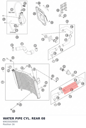 Diagram preview: WATER PIPE CYL. REAR        08 (69035028000)