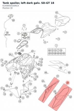 Diagram preview: Tank spoiler, left dark galv. SD-GT 18 (61408050100KCA)
