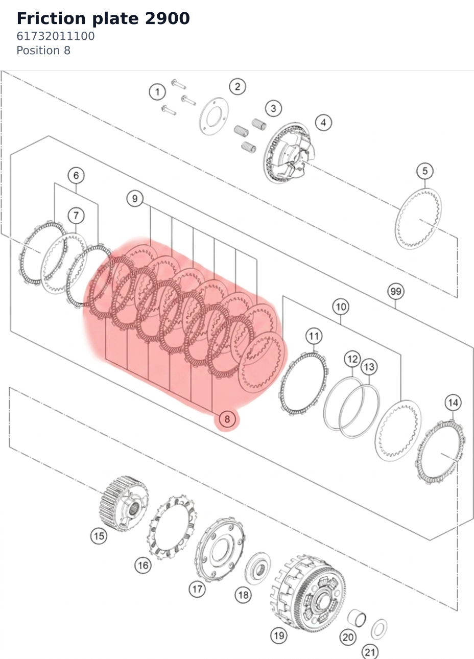 Diagram preview: Friction plate 2900 (61732011100)