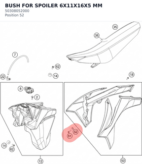 Diagram preview: BUSH FOR SPOILER 6X11X16X5 MM (50308052000)