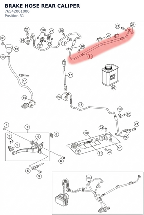 Diagram preview: BRAKE HOSE REAR CALIPER (76542001000)