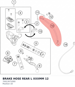 Diagram preview: BRAKE HOSE REAR L XXXMM 12 (70013071000)