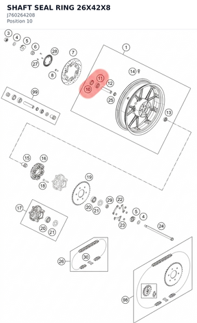 Diagram preview: SHAFT SEAL RING 26X42X8 (J760264208)
