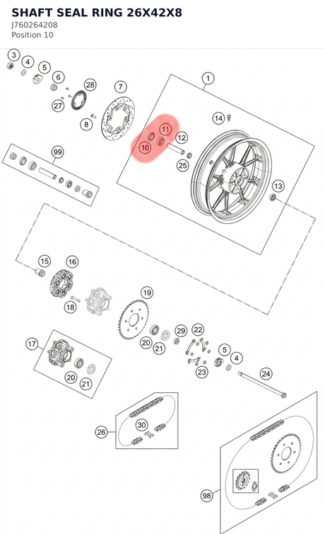 Diagram preview: SHAFT SEAL RING 26X42X8 (J760264208)