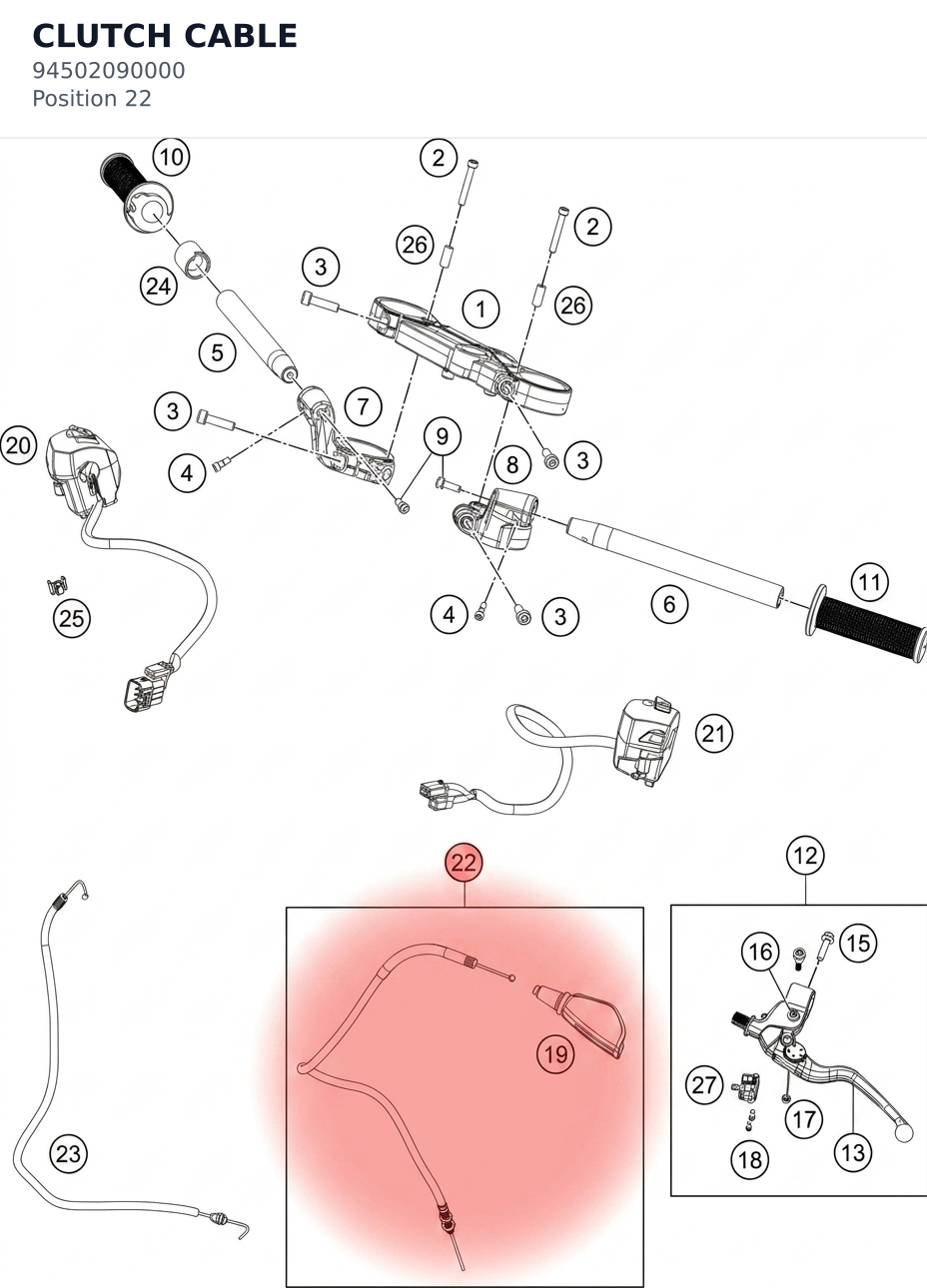 Diagram preview: CLUTCH CABLE (94502090000)