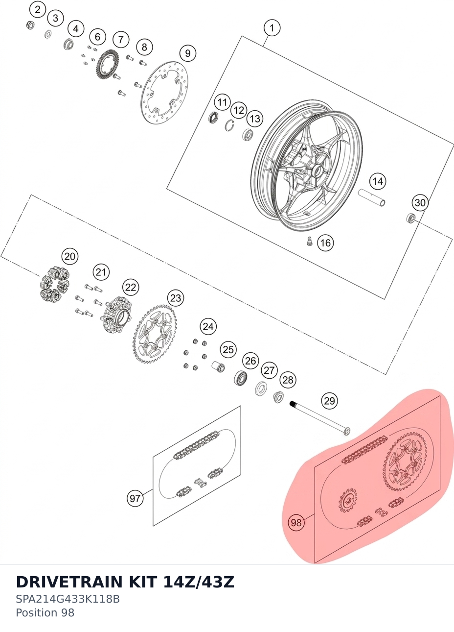 Diagram preview: DRIVETRAIN KIT 14Z/43Z (SPA214G433K118B)