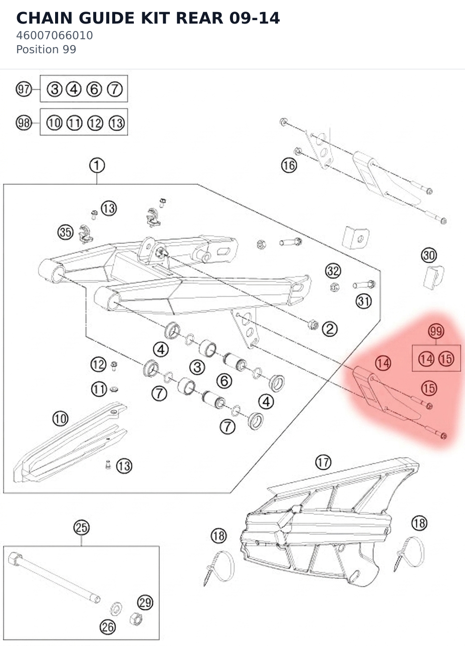 Diagram preview: CHAIN GUIDE KIT REAR 09-14 (46007066010)