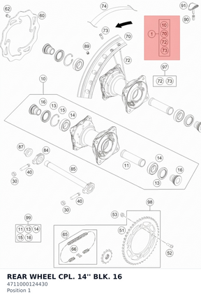 Diagram preview: REAR WHEEL CPL. 14'' BLK.  16 (4711000124430)