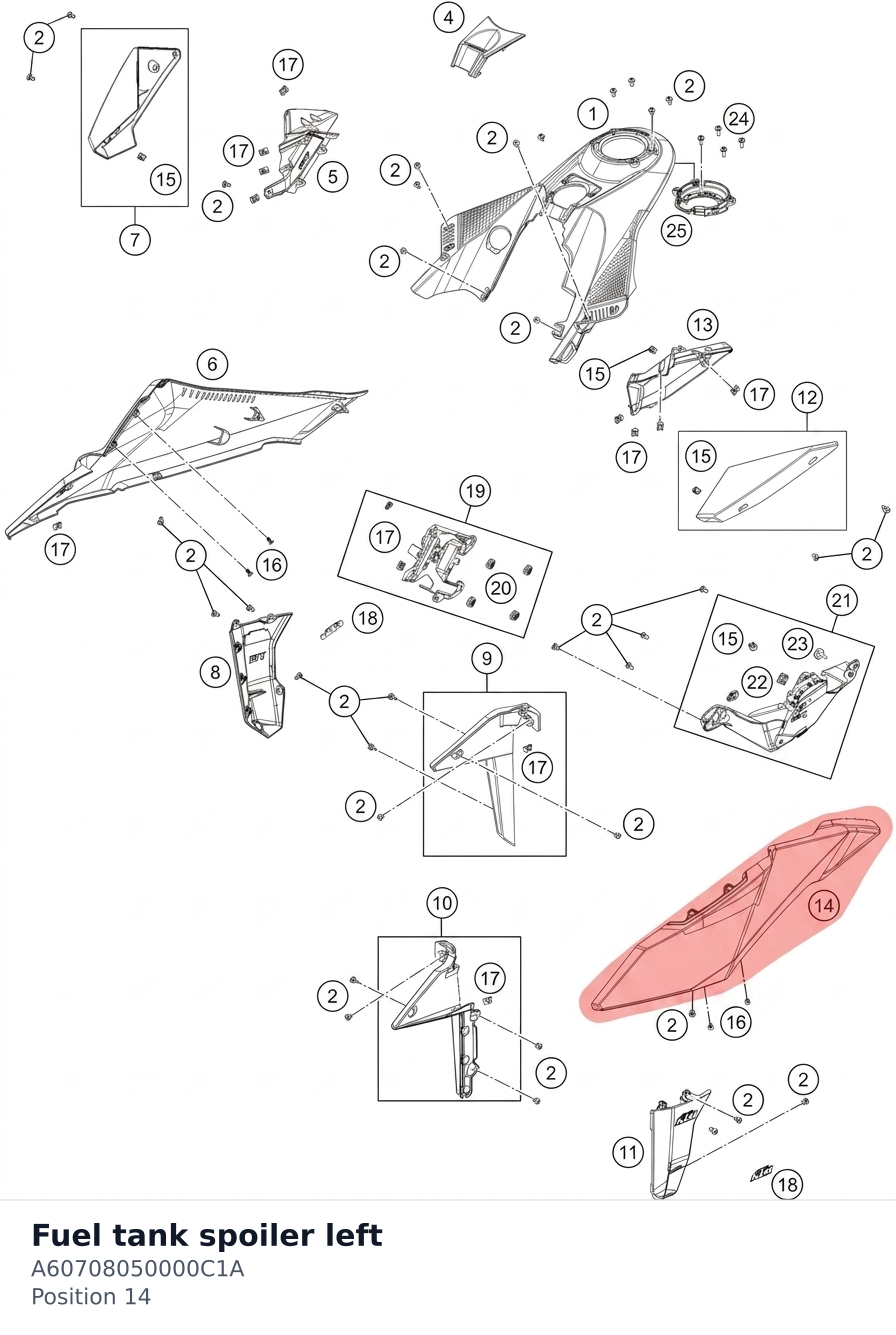 Diagram preview: Fuel tank spoiler left (A60708050000C1A)