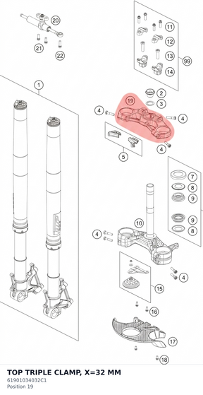 Diagram preview: TOP TRIPLE CLAMP, X=32 MM (61901034032C1)