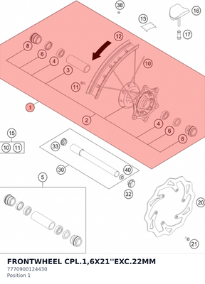 Diagram preview: FRONTWHEEL CPL.1,6X21''EXC.22MM (7770900124430)