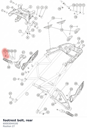 Diagram preview: footrest bolt, rear (60003044100)