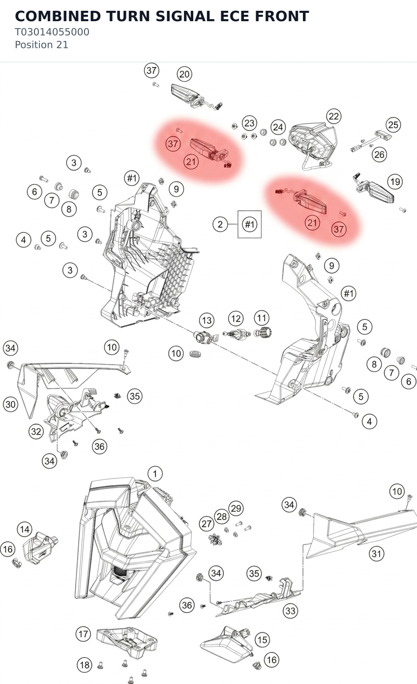 Diagram preview: COMBINED TURN SIGNAL ECE FRONT (T03014055000)
