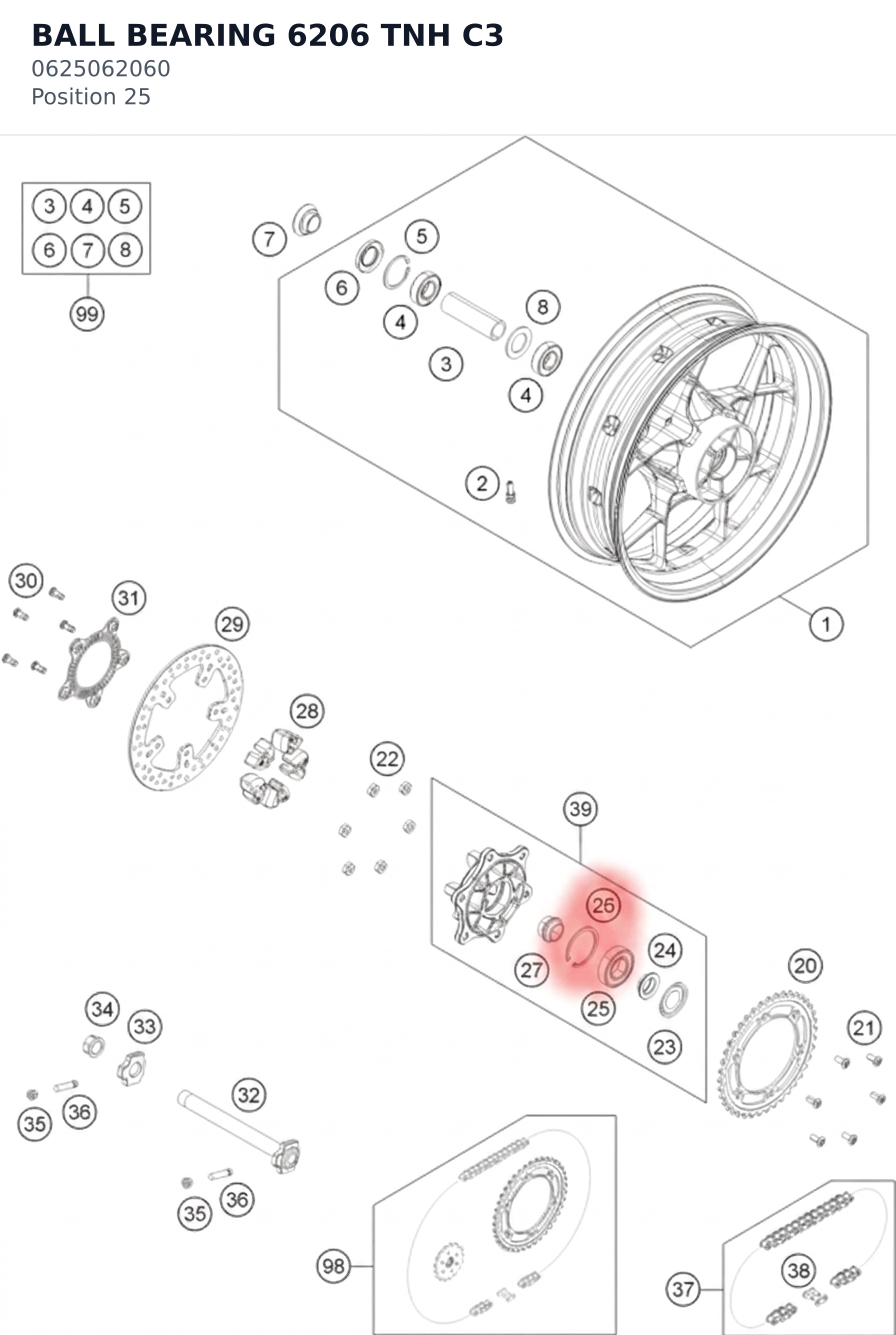 Diagram preview: BALL BEARING 6206 TNH C3 (0625062060)