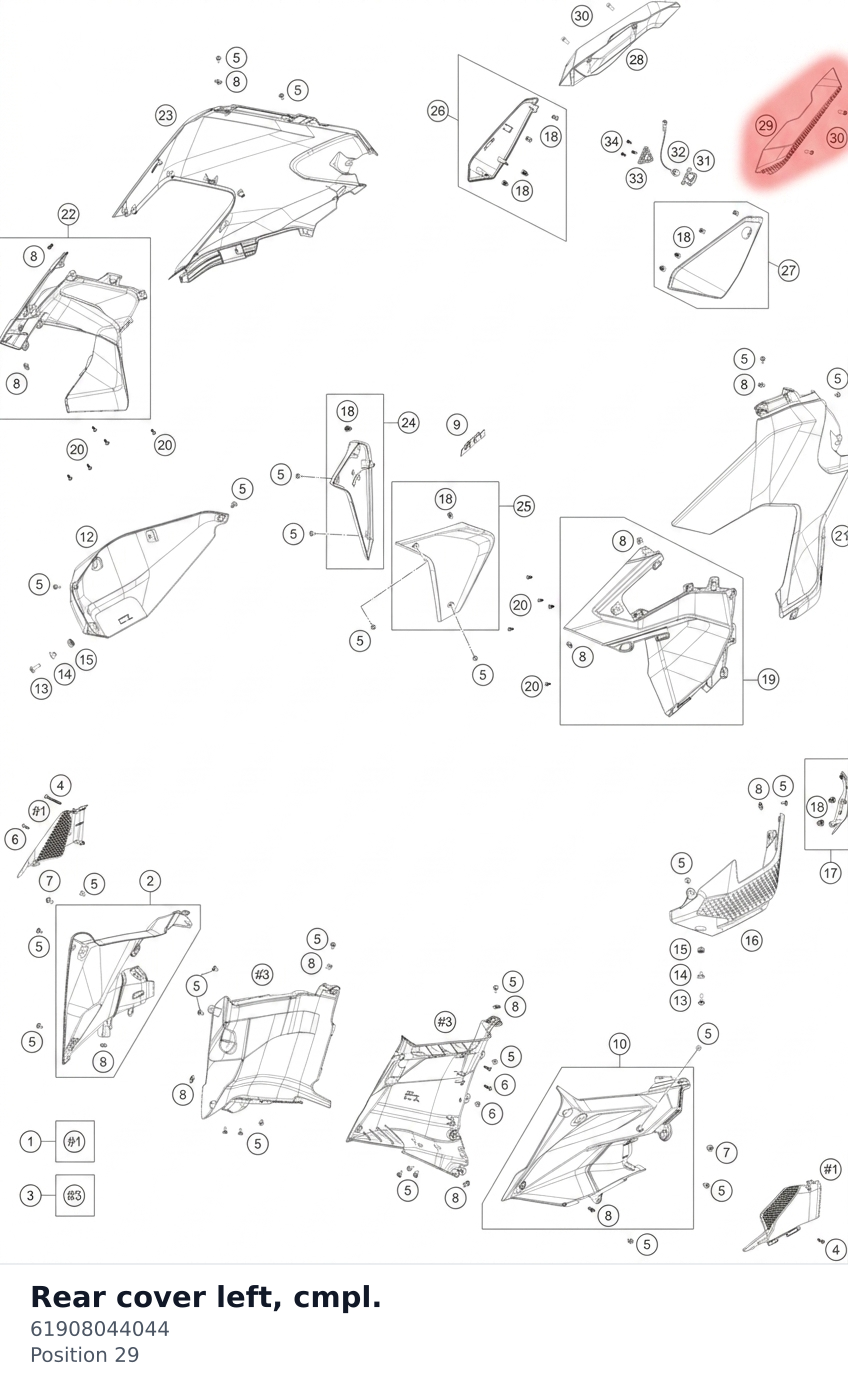 Diagram preview: Rear cover left, cmpl. (61908044044)