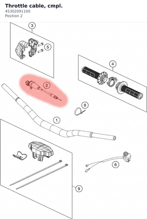 Diagram preview: Throttle cable, cmpl. (45302091100)