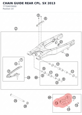 Diagram preview: CHAIN GUIDE REAR CPL.  SX 2013 (77704070000)