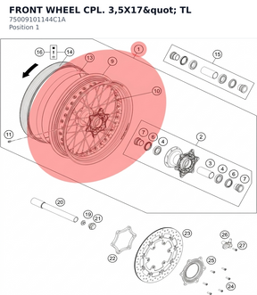 Diagram preview: FRONT WHEEL CPL. 3,5X17" TL (75009101144C1A)