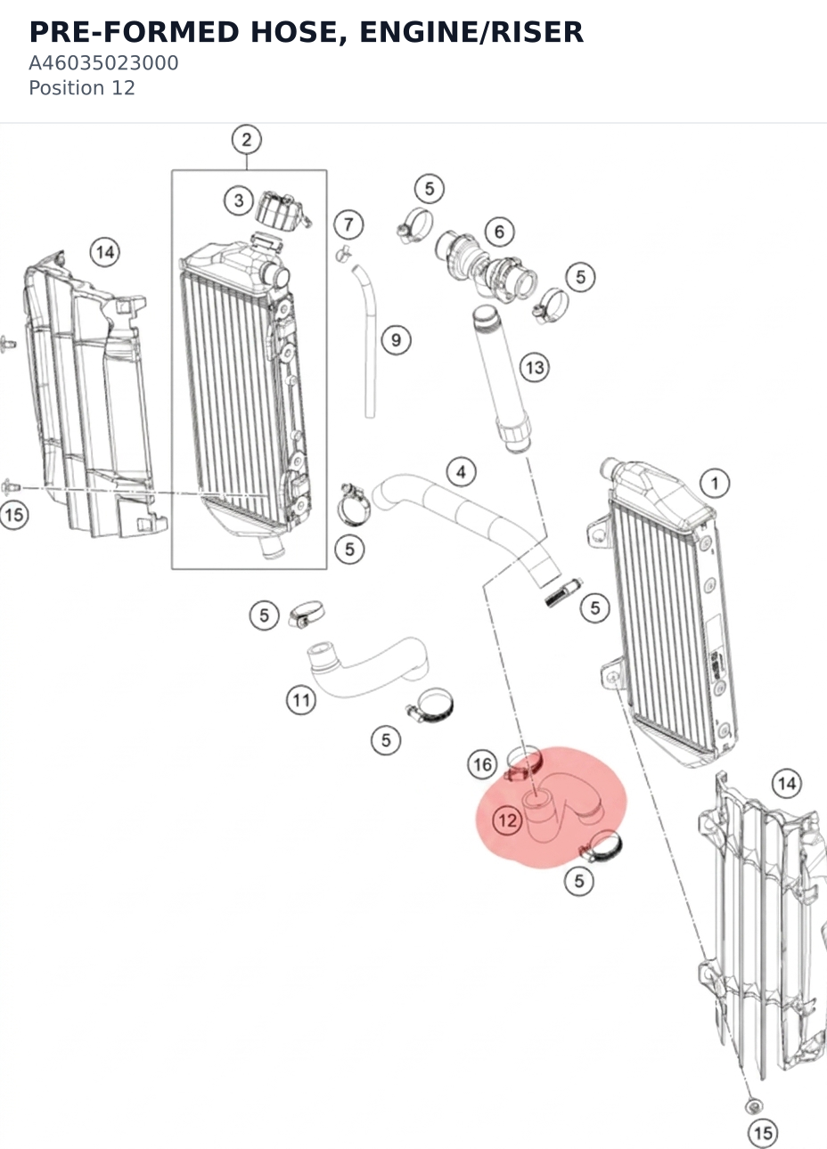 Diagram preview: PRE-FORMED HOSE, ENGINE/RISER (A46035023000)
